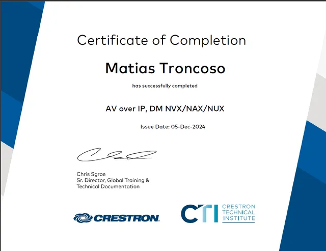 Certificado AV over IP — DM NVX/NAX/NUX — Matías Troncoso