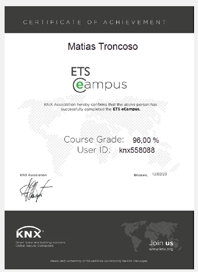 Certificado KNX — ETS eCampus — Matías Troncoso